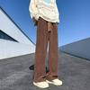 Calça casual marrom para casal masculina Primavera e Outono Nova calça esportiva reta estilo Hong Kong calça de perna larga jovem