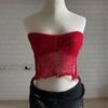 2026 Verano Nuevo Transfronterizo Estilo Europeo y Americano Sexy Chica Caliente Tejido Hueco con Lazos Sin Tirantes Espalda Descubierta Camiseta sin Mangas para Mujer