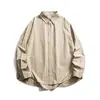 Rumen Meng Camisa Masculina Retro Japonesa Simples de Listras Verticais Manga Longa Outono Solta Tendência Marca Outdoor Trabalho Casual Camisa
