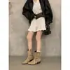 Botas de tacón grueso retro con hebilla plisadas apiladas Botines de corte en V para mujer Otoño e invierno 2026 Botas de moda de punta cuadrada para mujer