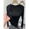 Camiseta de manga larga de algodón puro para mujer, nuevo estilo otoño 2026, adecuada tanto para usar sola como debajo de otras prendas, top básico de canalé ajustado con cuello redondo