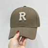 Gorra de béisbol con letras R de estilo coreano, informal, combinable con todo, con visera de diamantes de imitación, para mujer, para exteriores