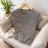 Top Corto Cubre-Carne Estilo Nicho de Gama Alta 2025 Verano Nueva Moda Casual Color Puro Camiseta de Manga Volante para Mujer