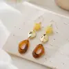 Aretes estilo Melard transfronterizos, aretes de resina ámbar, aretes geométricos vintage de carey color caramelo, aretes de mujer otoño/invierno