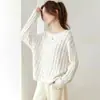 Camiseta de Otoño de Manga Larga Hombros Descubiertos para Mujer 2026 Nuevo Patrón de Punto Vintage Lentejuela Tejido Top Camisa Base