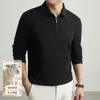 Camisa polo de hombre 60% lana modal, nuevo modelo otoño 2026, media cremallera, cuello camisero, camiseta básica de manga larga para hombre