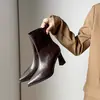 Botines de tacón alto de moda para mujer, nuevo estilo francés de otoño, tacón grueso, cremallera trasera, punta fina, botas cortas versátiles de ajuste ceñido para mujer