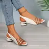 Sandalias para Mujer Tallas Grandes Transfronterizas 2026 Verano Nuevo Estilo Punta Abierta Patchwork Tacón Medio Correa Única Hebilla Sandalias Estilo Norteamericano