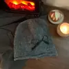 Gorro Retro Estilo Coreano con Orejeras y Lazo para Mujer, Moda Otoño e Invierno Versátil Cálido Holgado, Gorro de Punto para Circunferencia de Cabeza Grande
