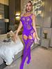 Lingerie sexy com suspensório e abertura entre as pernas, meias transparentes, meia-calça de peça única, rede de pesca vazada para mulheres g076