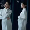 Tema Estúdio Fotográfico Novo Retrô Novo Estilo Chinês Vestido Amassado com uma Vibe Descolada para Sessão de Fotos da Barriga de Grávidas