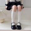 Calcetines de media pantorrilla para niña para Primavera y Otoño con Lazo, Estilo Bosque Vintage, Calcetines de Algodón Arrugados Color Sólido Princesa Lolita de Otoño