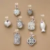 Plata Pura 999 Vintage Forma de Corazón Trébol de Cuatro Hojas Gato de la Suerte Carpa Casa de Hongos Colgante Accesorios para Pulsera de Cuerda Trenzada DIY