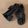 Mocassins Femininos de Couro Macio com Solas Grossas, Novos Sapatos Femininos de Verão 2023 com Salto Médio e Laço, Sapatos de Couro Brilhante para Mulheres Baixas