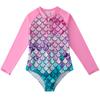 Fato de Banho Infantil 2022 Meninas Fato de Banho Sereia de Uma Peça Crianças Médias Manga Comprida Protetor Solar Roupa de Banho Design Estilo Europeu e Americano