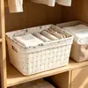 Cesta de Armazenamento Trançada de Rattan Sintético Sem Tampa Saco de Pano à Prova de Poeira Decoração Essencial para Quarto de Estudante Guarda-roupa da Sala de Estar Cesta de Armazenamento para Banheiro