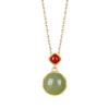 Collar con colgante de ágata roja del sur con incrustaciones de jade Hetian natural, estilo vintage de corte, dulce, combinable, cadena para clavícula