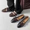 Retro Literário Batido Texturizado Couro Bovino Lavado Dupla Face Mary Jane Primavera 2025 Plano Bico Arredondado Couro Genuíno Sapatos Individuais para Mulheres