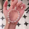 Pulseira de Diamantes e Pérolas Rosa Espumante Estilo Francês para Mulheres, Doce, Fashion, Exquisita e de Alto Padrão