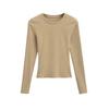 Camiseta básica feminina gola redonda manga longa sexy justa versátil para usar por cima cor sólida curta modeladora base top