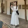 Vestido Negro con Cuello Polo para Mujer en Primavera y Otoño Estilo Coreano Cintura Ceñida Diseño Ligero Maduro Estilo Niche Dulce Elegante Falda Larga