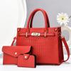 [Pacote Conjunto] Novo Conjunto de 3 Peças de Bolsa de Mão Grande Capacidade com Padrão de Crocodilo 2026 com Porta-Moedas e Bolsa Transversal Elegante