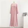 Roupa de Comércio Exterior Transfronteiriça Gola Redonda Solta Tamanho Grande Manga Longa Cor Sólida Suéter Vestido Túnica Primavera e Outono Vestido Longo Acima do Joelho
