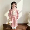 Nuevo Conjunto de Primavera para Niñas Suave Lindo Estampado de Dibujos Animados Sudadera con Capucha de Manga Larga Pantalones de Pierna Ancha Estilo Dulce de Princesa Conjunto de Dos Piezas