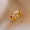Anillo Cuadrado Geométrico Minimalista de Zirconia Estilo Francés Abierto, Anillo de Dedo Índice de Gama Alta Nicho, Joyería de Moda, Exquisita y Única