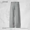 Diseño de doble botonadura con sutiles rayas, pantalones casuales de estilo callejero americano, estilo old money, plisados, corte holgado, pantalones largos de pierna ancha para hombre