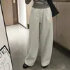 Tiro real de pantalones casuales de pierna ancha, pierna curva, cintura elástica, cintura alta, color sólido, otoño 2026 para mujer