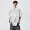 Camiseta de Manga Corta para Hombre Estilo Retro Americano Bordada Moda Tendencia Marca Top Verano Casual Holgada Moda de Manga Corta para Hombre
