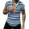 Estación independiente transfronteriza verano nuevo camisa con estampado digital 3D moda camisa de manga corta a rayas con solapa fabricante de origen