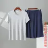 Conjunto de pijama de verano de modal con cuello en V para hombre, shorts de manga corta, fino, holgado, talla grande, conjunto deportivo para estar en casa de dos piezas