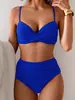 Bikini de Color Sólido Estilo Nuevo Europeo y Americano Traje de Baño 2026 Estampado de Leopardo Multicolor de Cintura Alta Push-Up Verde Militar