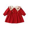 Vestido de Veludo Espesso para Menina Outono e Inverno Doce Vestido Princesa Bordado de Morango Para Sair Plus Algodão Vestido Infantil para Mulheres