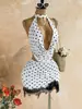 Vestido de lunares de encaje y2k transfronterizo chica hot francesa halter dos piezas falsas falda amplia espalda con corte y amarre