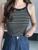 Camisola de Punto Rayada para Mujer Verano Nueva Anti-Exposición Slim Corta Chica Caliente Capa Interior