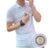 Camiseta de Manga Corta para Hombre de Moda Polo Letra Hot Drilling Ajustada Negocios Solapa Algodón Seda de Hielo Fina Malla de Cuentas