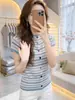 Camiseta de Punto de Manga Corta a Rayas Azules Estilo Coreano para Mujer, Nuevo Diseño Ajustado Verano 2026, Top Casual Elegante