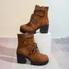 2025 Nuevas Botas de Mujer de Gran Tamaño para Exportación Transfronteriza Punta Redonda Tacón Alto Botines con Cordones Cremallera Trasera Encaje Temu