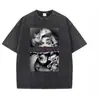 Camiseta Vintage Lavada Estilo Nuevo 2025--Xingyue Estilo Europeo y Americano Elegante Algodón Estampado Manga Corta Cuello Redondo
