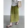 Falda larga recta de gasa con abertura trasera estilo francés para mujer, nuevo modelo de verano, ligera y vaporosa, estilo vacacional, elegante falda larga verde