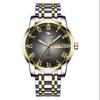 JLANDA Jinfengda Explosiones Correa de Acero Fino Redondo Cuarzo Genuino Doble Calendario Negocios Casual Reloj J6601