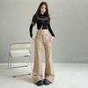 Naranja Infantil # Estilo Funcional Chica Atractiva Caqui Jeans de Trabajo para Mujer Ajuste Delgado Personalidad Versátil Elástico Pantalones de Boca Ancha Modernos