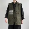 Estilo Japonês Primavera e Outono Marca Tendência Funcional Tático Roupa de Trabalho Calça com Bolsos Multi-Abas Colete Fino Logotipo Popular Colete de Cintura Jaqueta