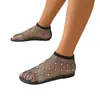 Sandalias de estilo europeo y americano con punta redonda, suela plana, diseño calado, pedrería de colores, tira elástica para mujer, talla grande, zapatos slip-on de malla sexy