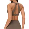 Top de Yoga Halter de Cuello Profundo en V para Mujer con Almohadillas Extraíbles en el Pecho, Sujetador Deportivo de Fitness para Pilates con Diseño de Triángulo Hueco en la Espalda
