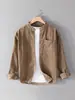 Chaqueta Camisa de Pana de Color Sólido de Manga Larga para Hombre Otoño y Primavera, Top Holgado, Ropa Exterior Retro de Pana para Hombre