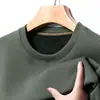 Moletom estilo Polo com forro de fleece espesso para o inverno para homens de meia-idade, gola redonda, corte slim, casual, camiseta de manga longa moderna, peça básica, top